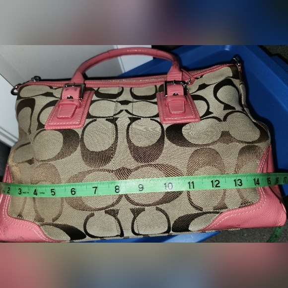 Coach Fabric & Patent Leather Handbag Bag in Pink and Taupe, Style # F13812 - Picture 13 of 16